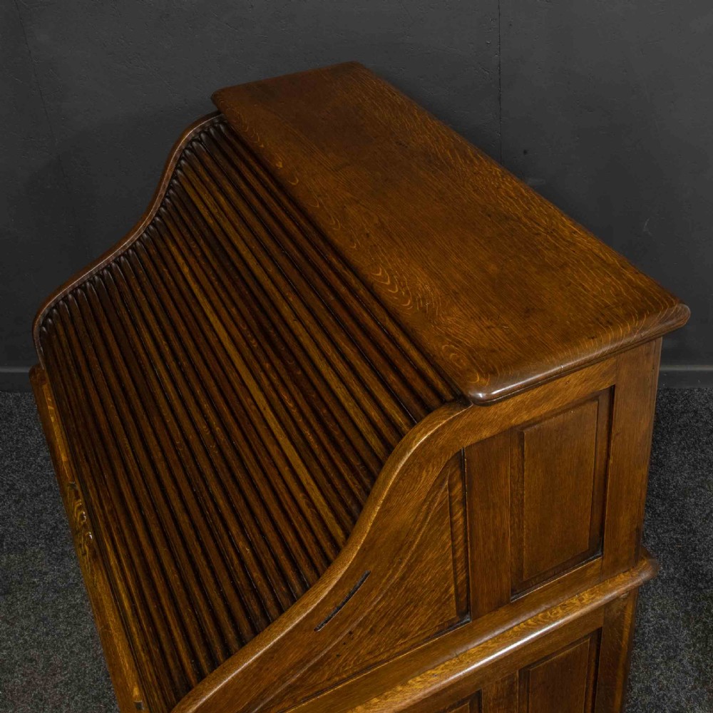 Edwardian Oak Roll Top Desk View XIX