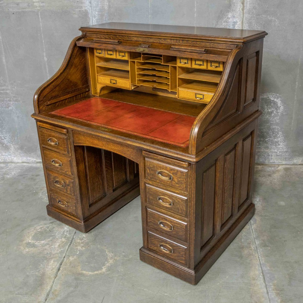 Edwardian Oak Roll Top Desk