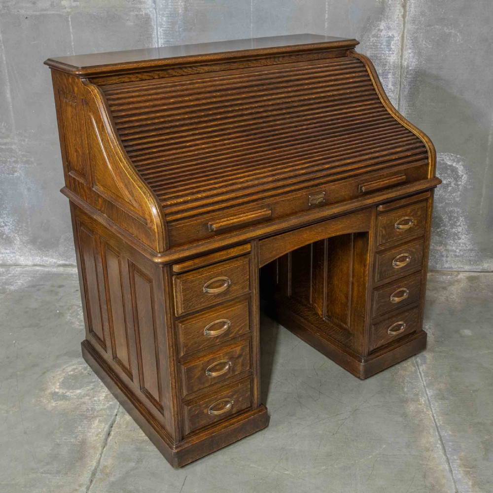 Edwardian Oak Roll Top Desk View II