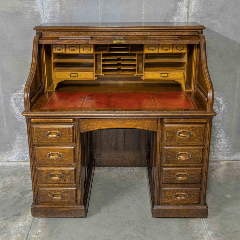 Edwardian Oak Roll Top Desk View VIII