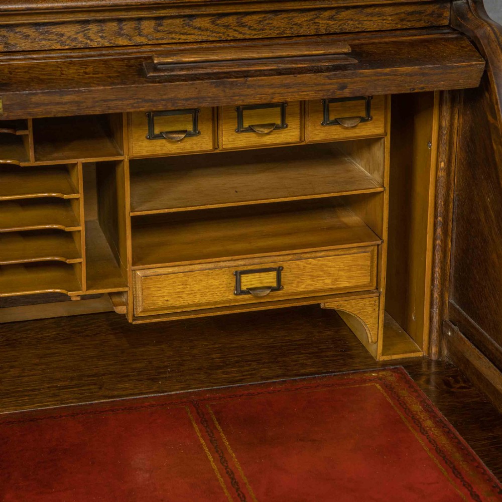 Edwardian Oak Roll Top Desk View IX