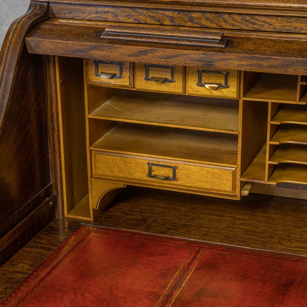 Edwardian Oak Roll Top Desk View X