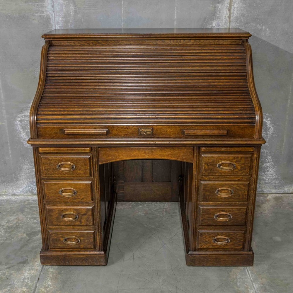 Edwardian Oak Roll Top Desk View XII