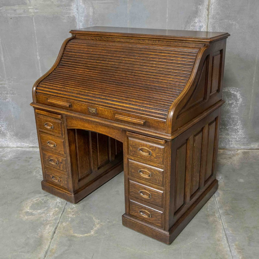 Edwardian Oak Roll Top Desk View XIV