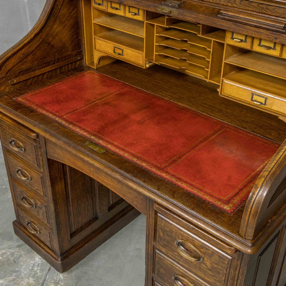 Edwardian Oak Roll Top Desk View XV