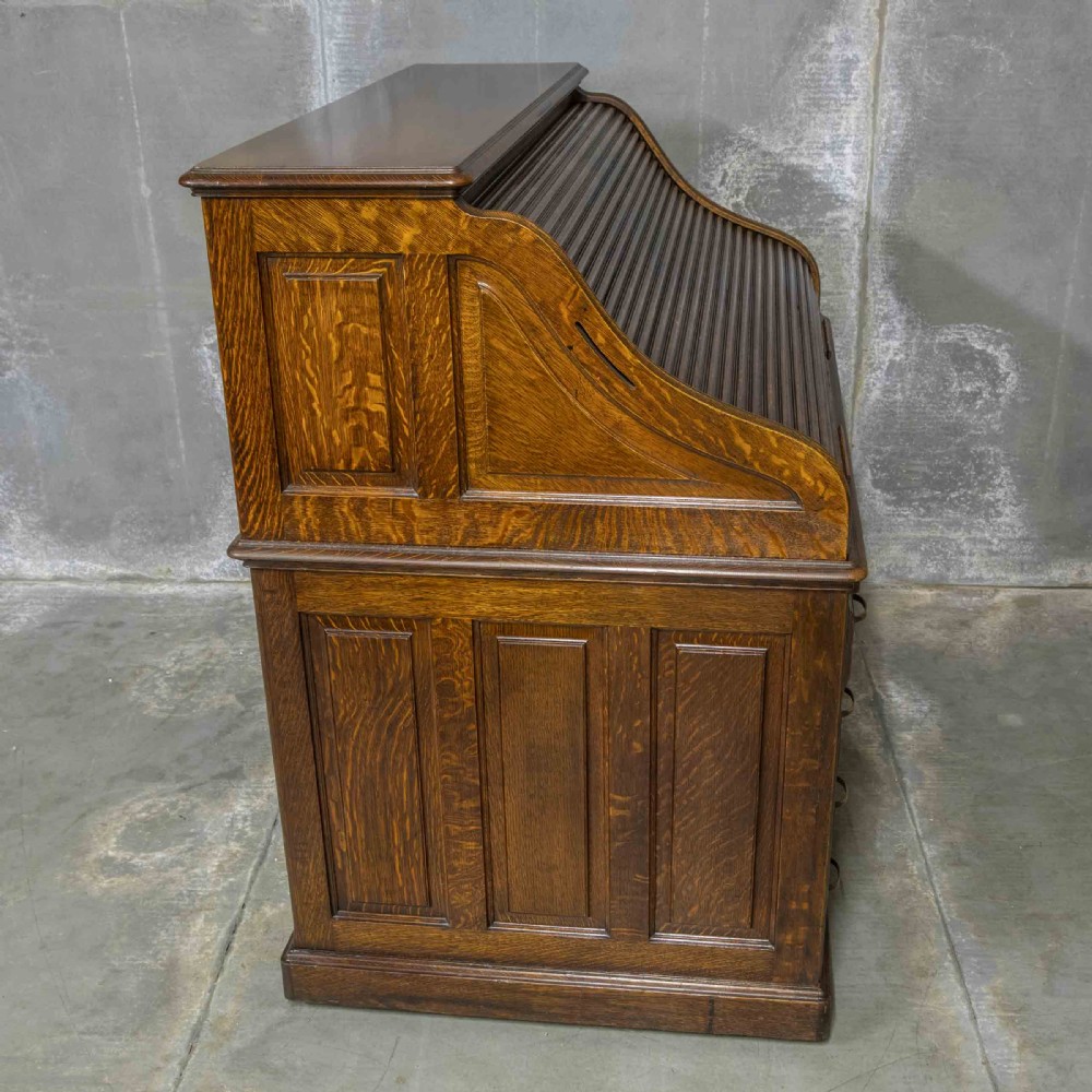 Edwardian Oak Roll Top Desk View XIX