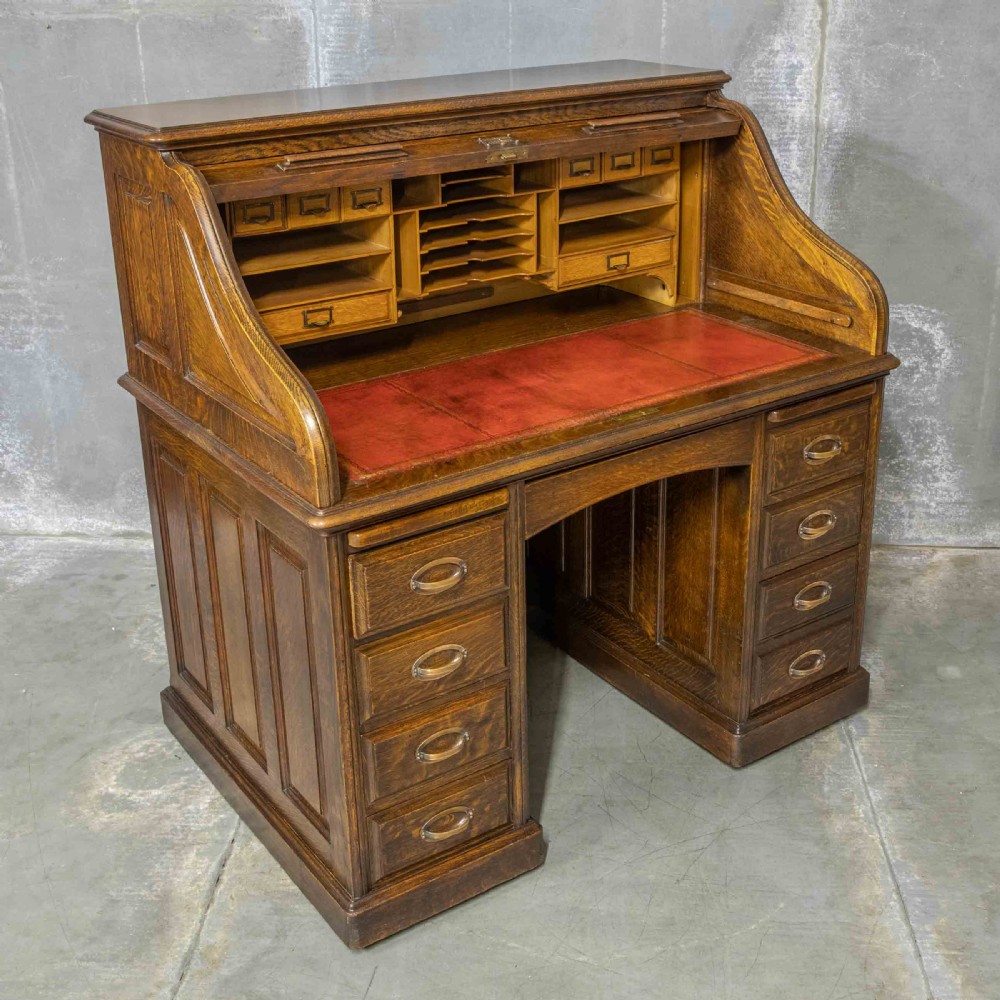 Edwardian Oak Roll Top Desk View XX