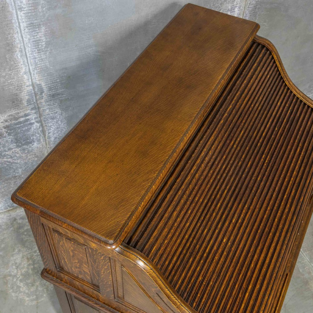 Edwardian Oak Roll Top Desk View XXI
