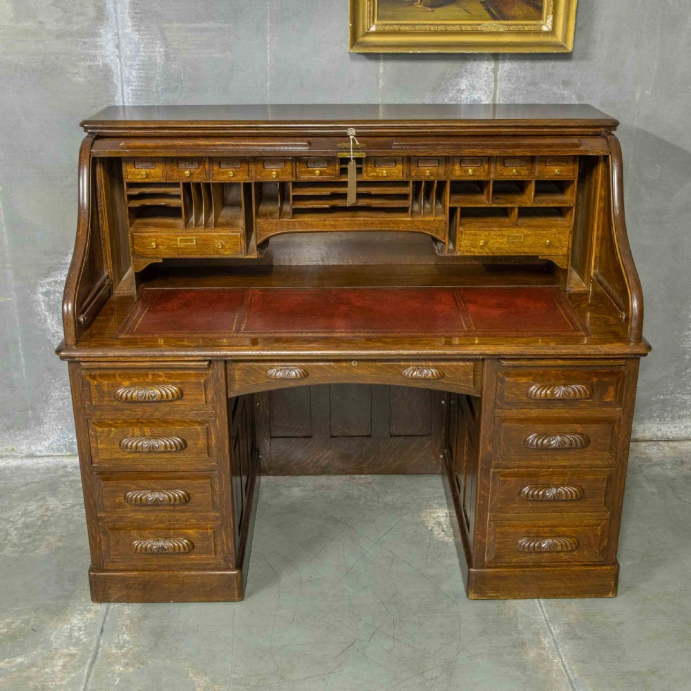 Edwardian Oak Roll Top Desk