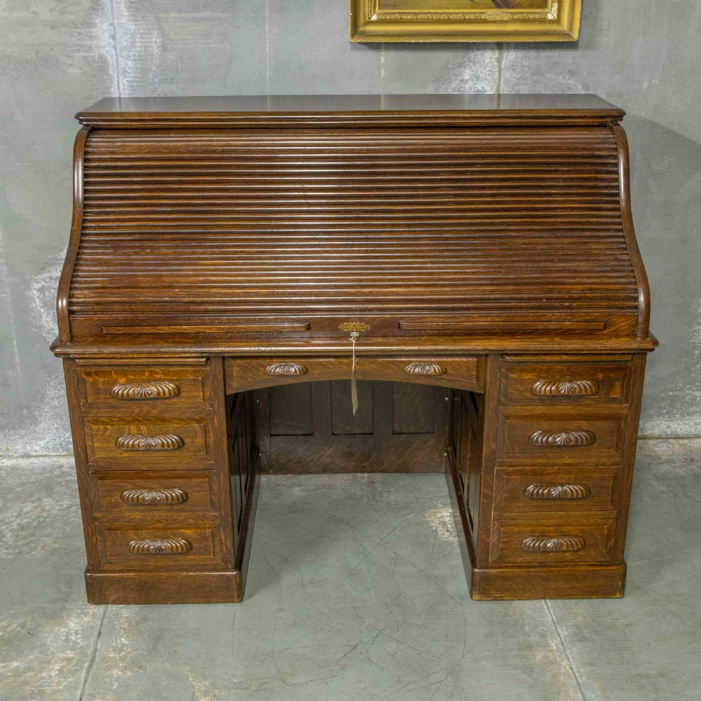 Edwardian Oak Roll Top Desk View IV