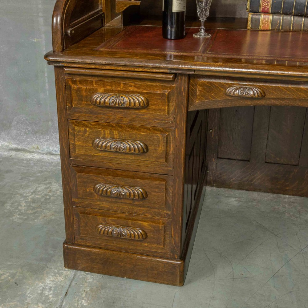 Edwardian Oak Roll Top Desk View V