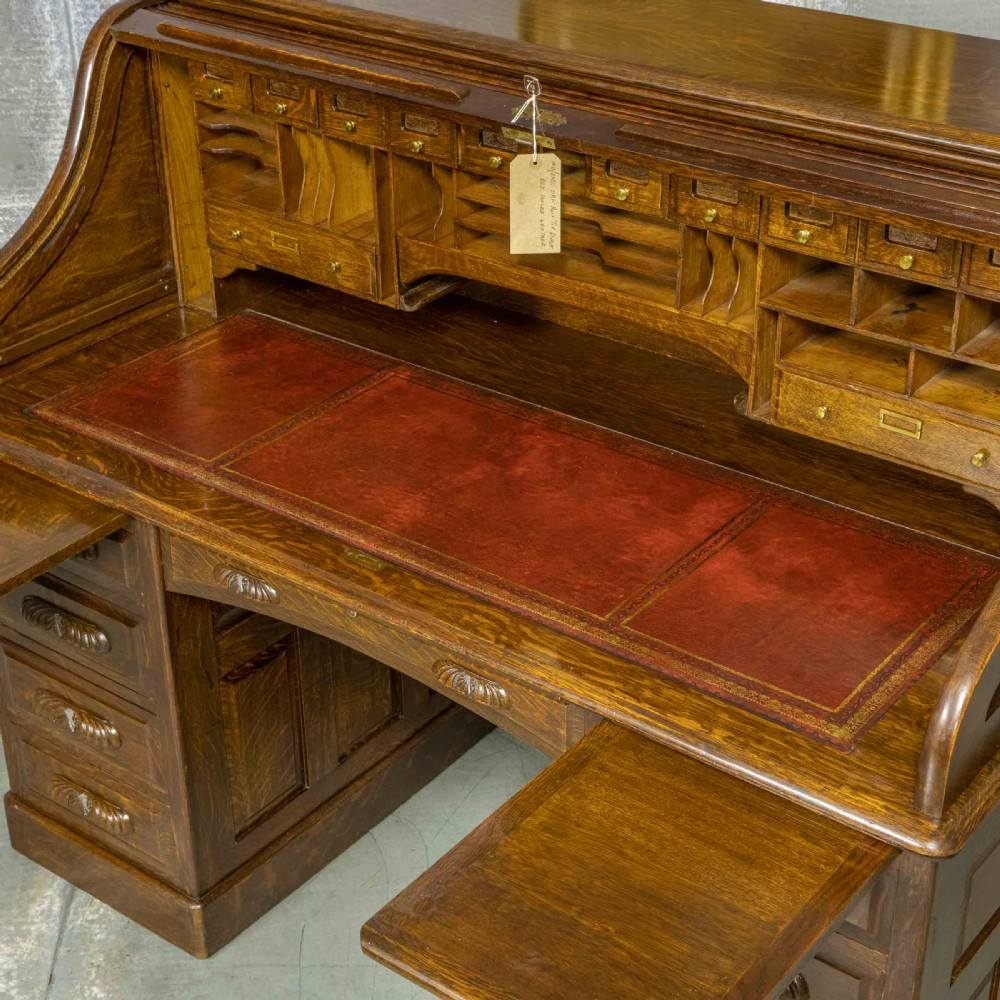 Edwardian Oak Roll Top Desk View IX