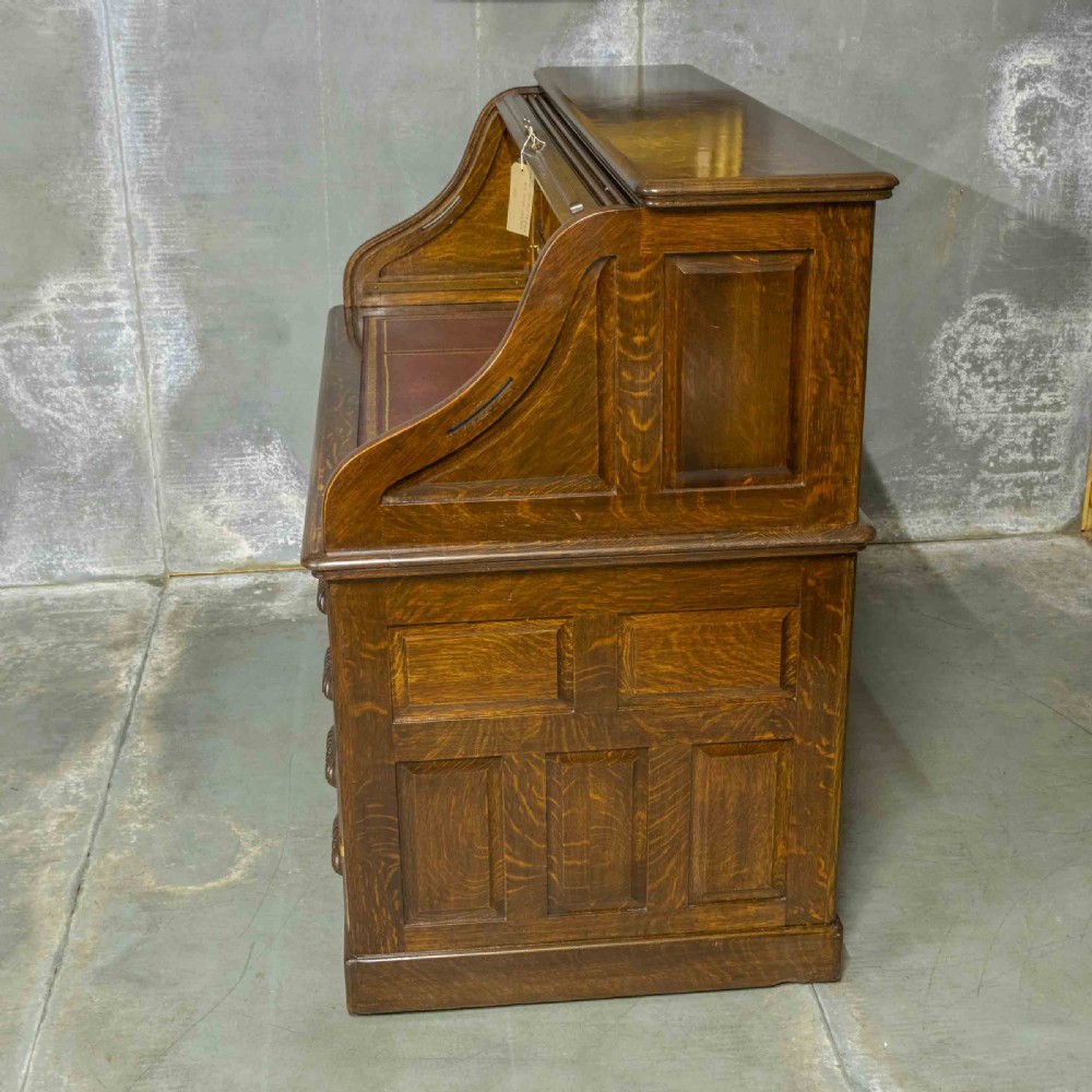 Edwardian Oak Roll Top Desk View X