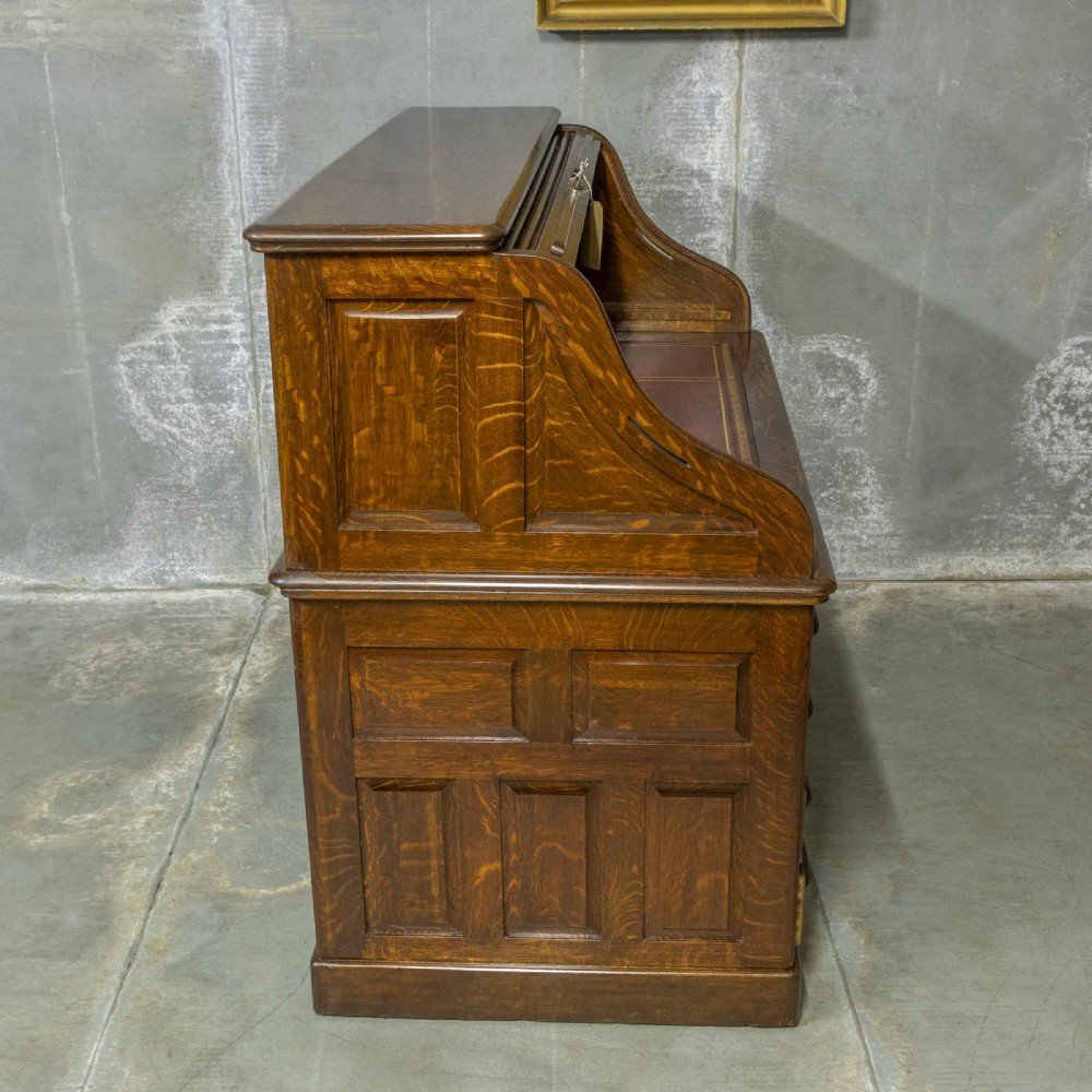 Edwardian Oak Roll Top Desk View XII