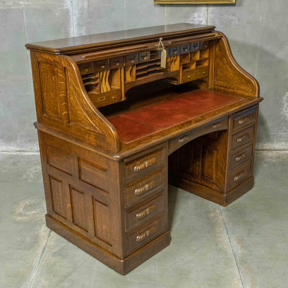 Edwardian Oak Roll Top Desk View XIII