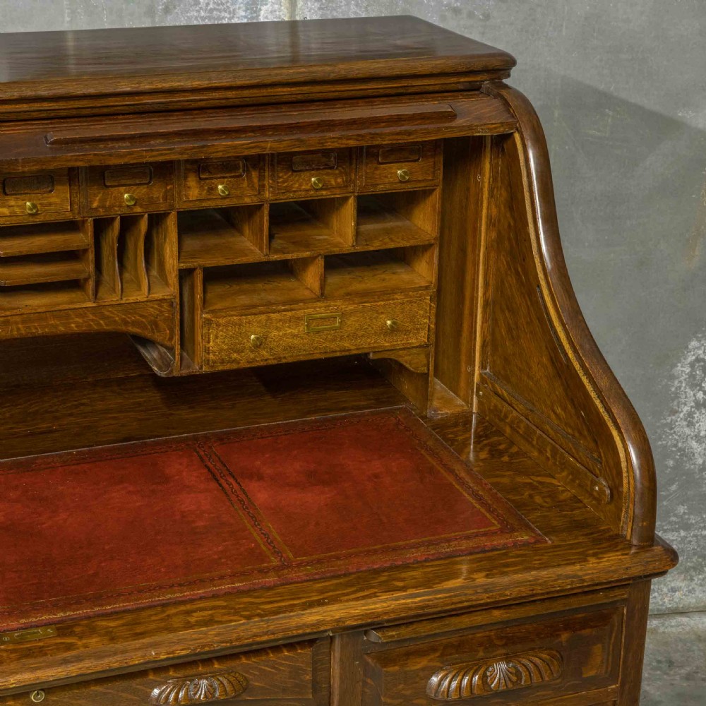 Edwardian Oak Roll Top Desk View XIV