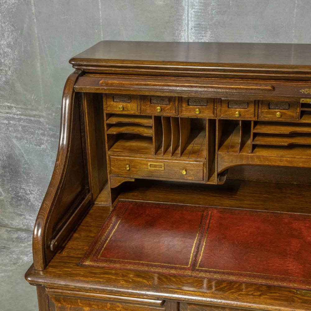 Edwardian Oak Roll Top Desk View XVI