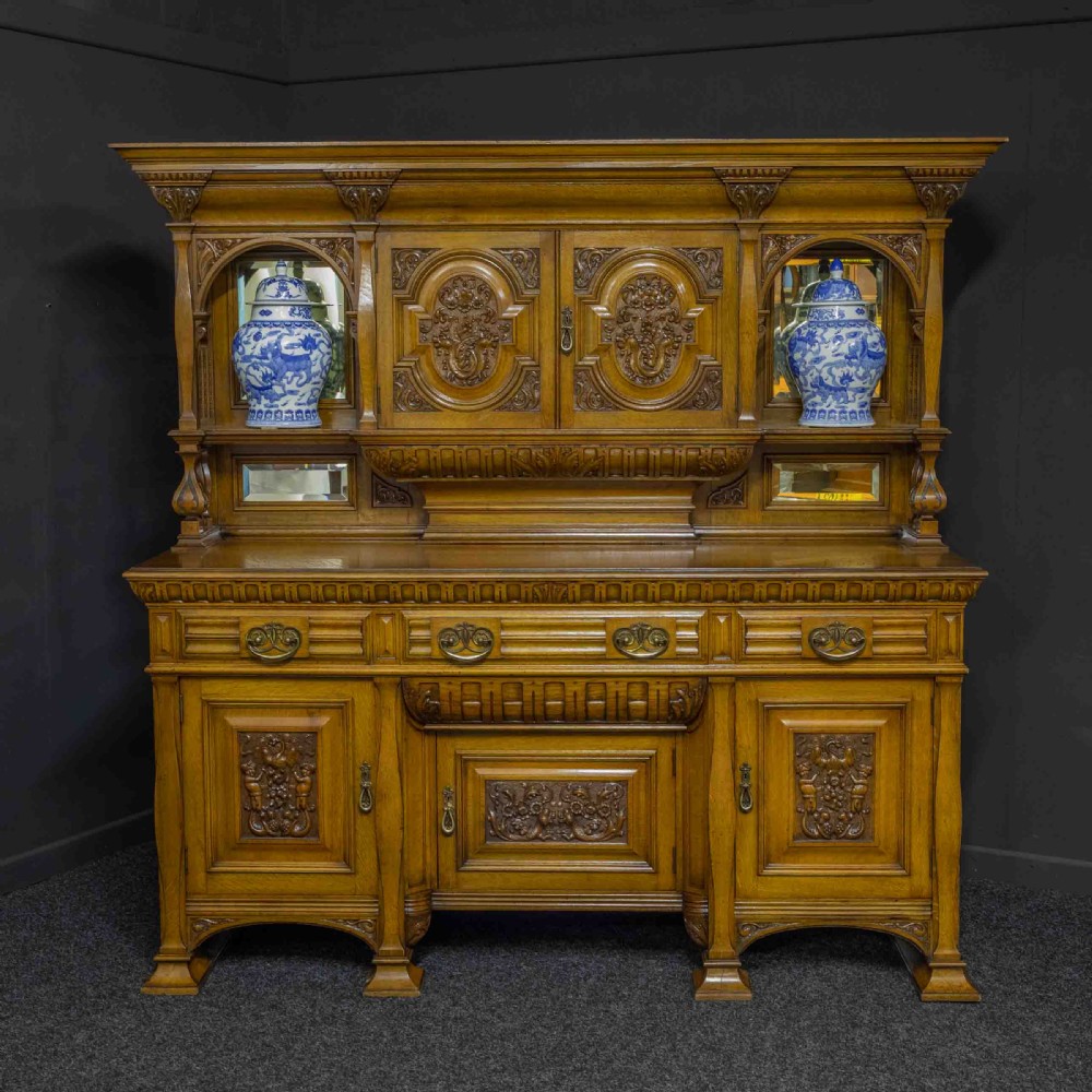 Edwardian Oak Sideboard by J. Cambell & Co Cabinet Makers Glasgow View II