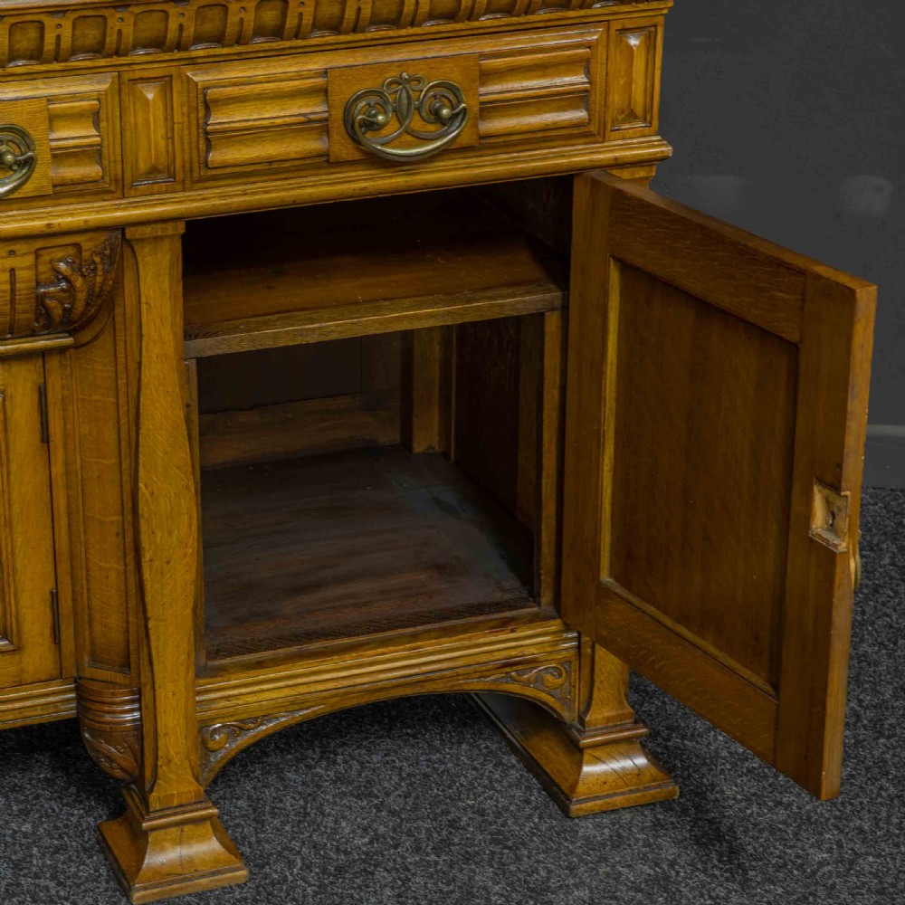 Edwardian Oak Sideboard by J. Cambell & Co Cabinet Makers Glasgow View V
