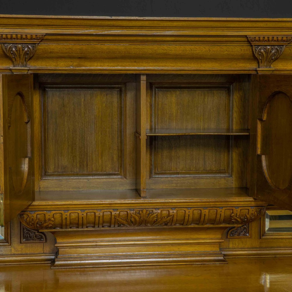 Edwardian Oak Sideboard by J. Cambell & Co Cabinet Makers Glasgow View VI