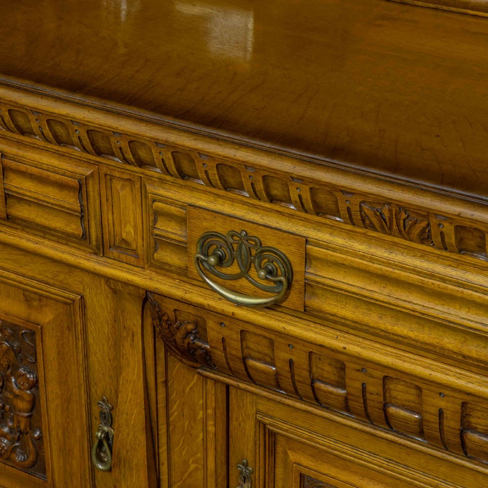 Edwardian Oak Sideboard by J. Cambell & Co Cabinet Makers Glasgow View XVI