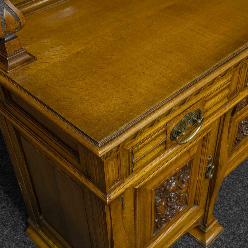 Edwardian Oak Sideboard by J. Cambell & Co Cabinet Makers Glasgow View XIX
