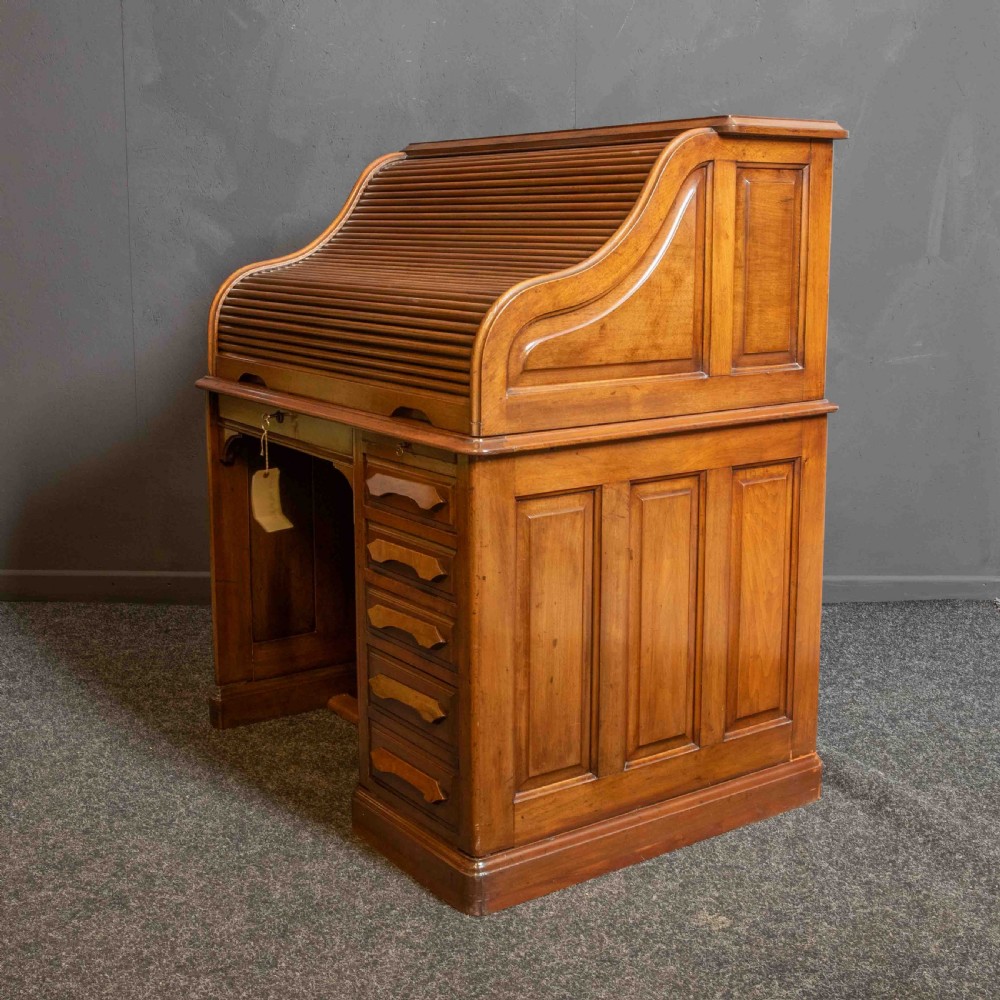Edwardian Walnut Roll Top Desk View V