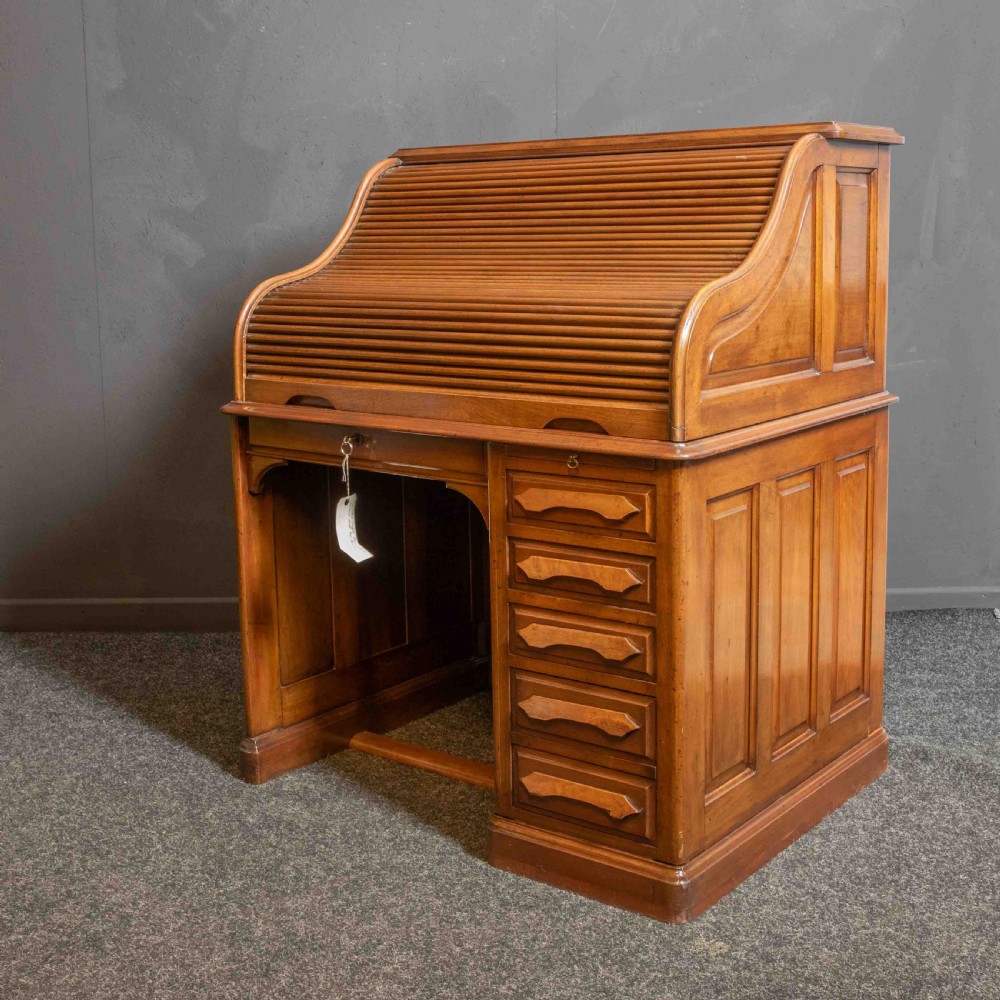 Edwardian Walnut Roll Top Desk View VI