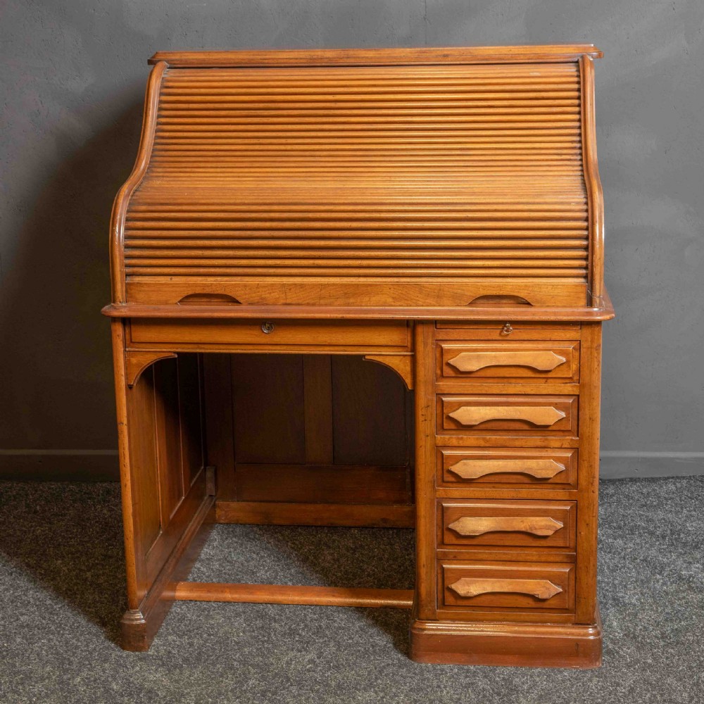 Edwardian Walnut Roll Top Desk View VII