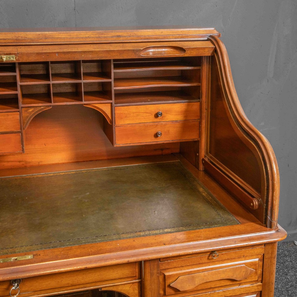 Edwardian Walnut Roll Top Desk View XIII