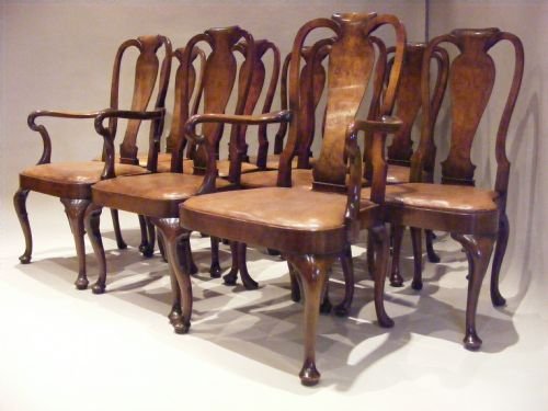 A Set of 10 Queen Anne Style Walnut Dining Chairs