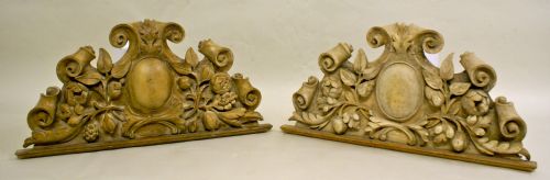 A Pair Early 19th Century Carved Pine Architectural Plaques