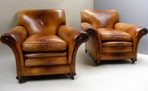 A Pair of 1930'S Leather Upholstered Club Chairs