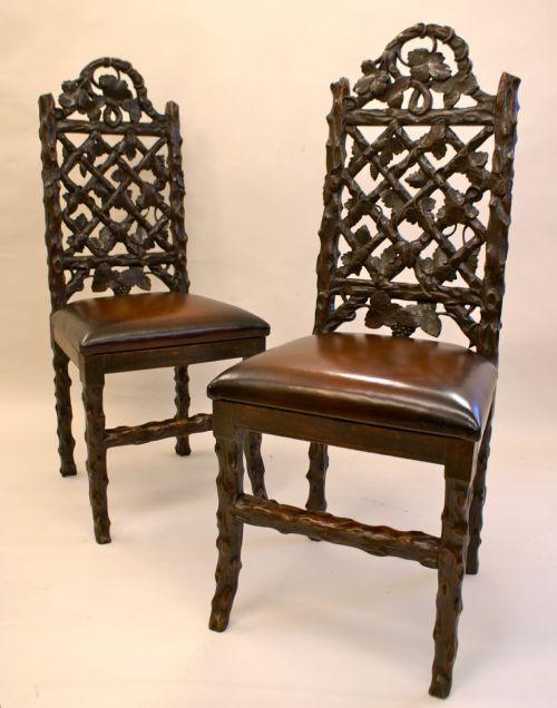 A Highly Unusual Pair of Mid 19th Century "Grotto" Chairs