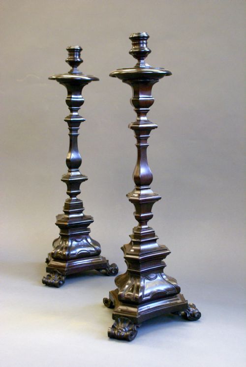 A Very Rare Pair of Early 18th Century Portuguese Solid Ebony Candle Sticks