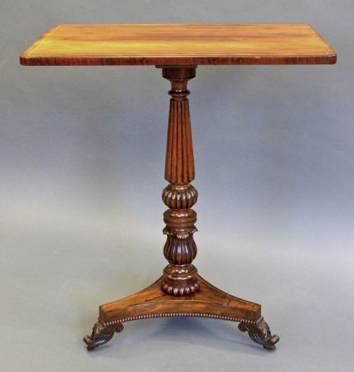 A Rosewood and Brass Inlaid Tripod Table in the Manner of Gillow's
