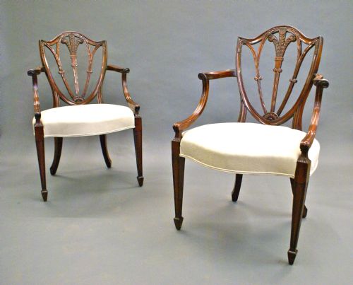 A Fine Pair of Hepplewhite Revival Arm Chairs.