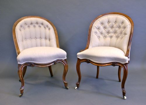 A Superb Matched Pair of Victorian Walnut Tub Chairs