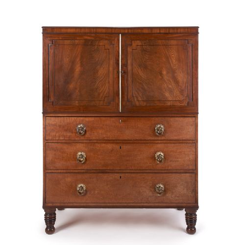 A Regency Period Ebony Inlaid Mahogany Low Linen Press