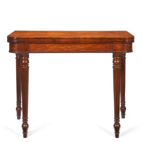 An Early 19th Century Mahogany D -Shaped Folding Top Card Table.