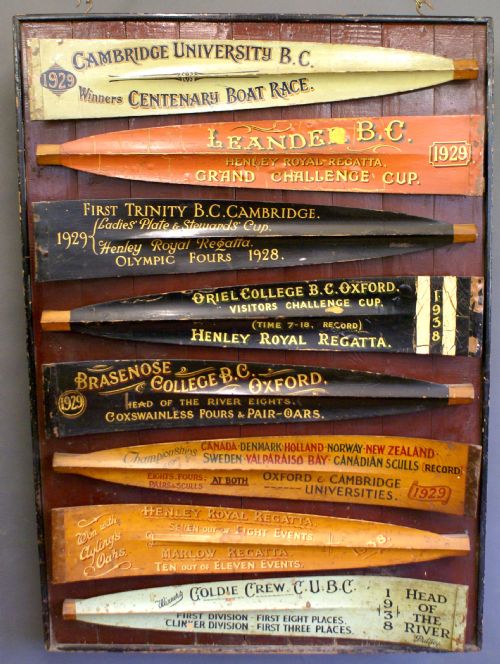 A Collection of 8 Cambridge, Oxford and Henley Regatta Oar Blades.
