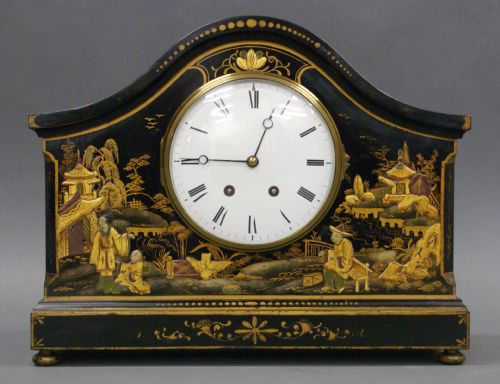 A 1930,S Chinoiserie Black Lacquered Mantle Clock