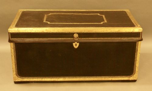 English Campaign Leather and Camphor Wood Trunk