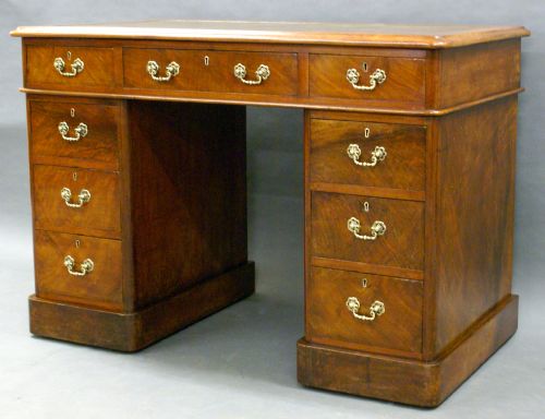 A Small Victorian Figured Walnut Pedestal Desk