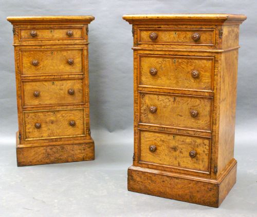 A Pair of Burl Elm Bedside Chests, in the Manner of Gillows.