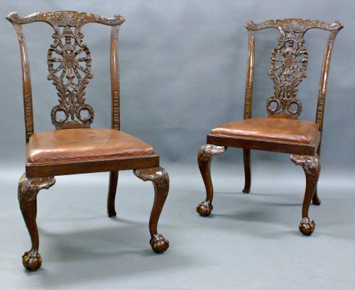 A Stunning Pair of Chippendale Revival Side Chairs