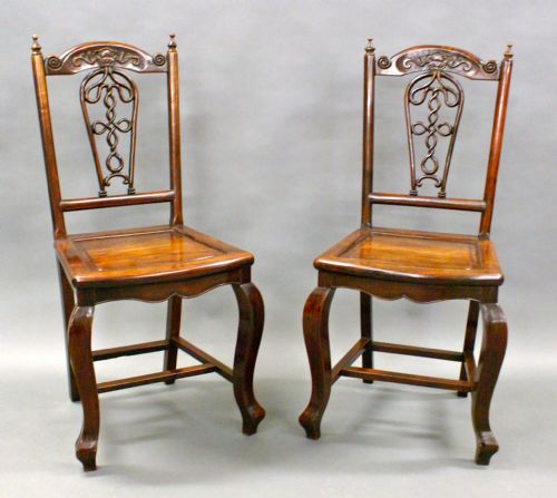 A Lovely Pair of 19th Century Chinese Hardwood Side Chairs