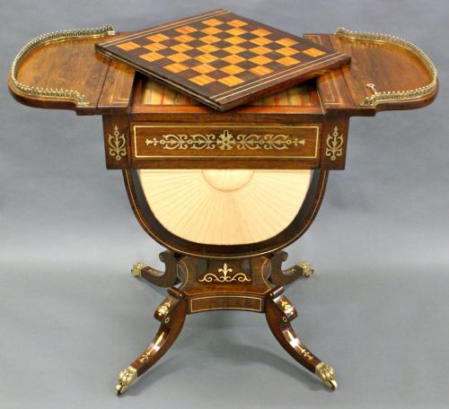 A Regency Rosewood and Brass Inlaid Games/work Table