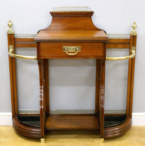 Walnut and Brass Late Victorian Period Stick Stand by James Shoolbred