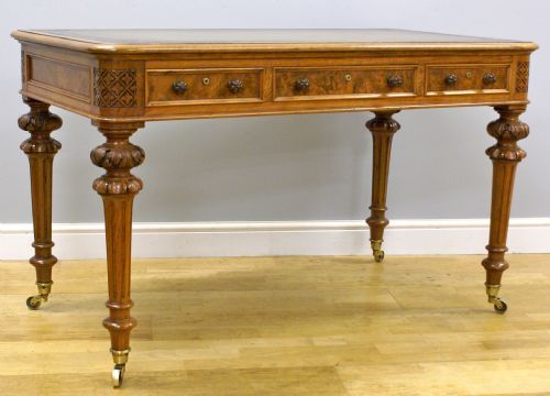 A Superb High Victorian Burl Walnut Writing Table